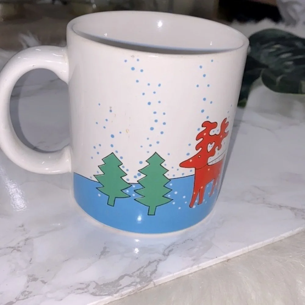 Vintage Santa and elf ceramic Christmas cofffee mug